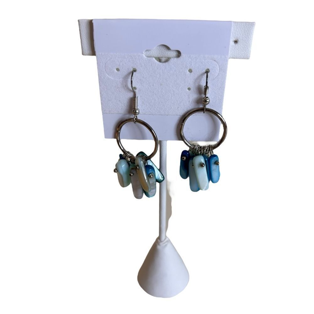 Gorgeous Agate Dangle Earrings in varying shades of ocean blue.
